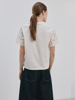 Mango Crew Neck Embroidered Sleeve T-Shirt, Raw - view 2, Raw