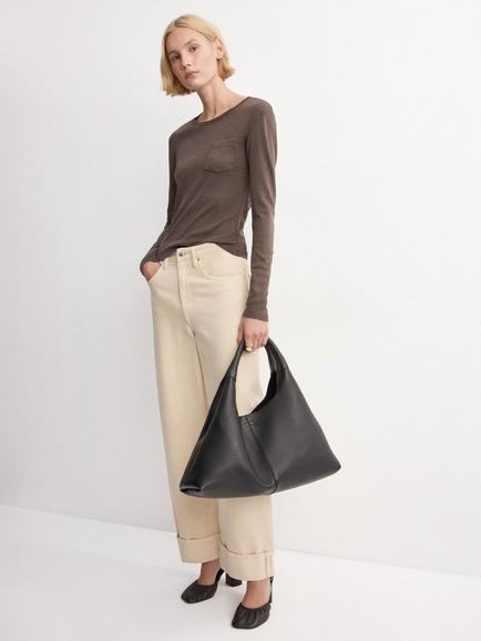 Mango Crew Neck Pocket Detail Top, Brown, Brown
