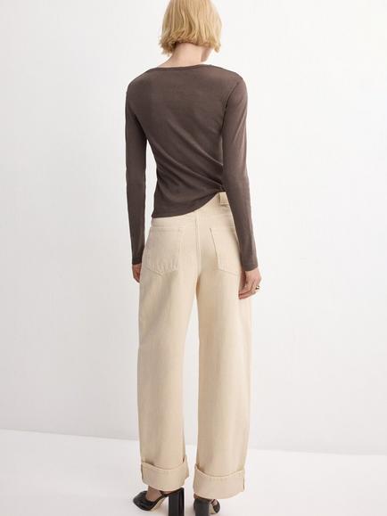 Mango Crew Neck Pocket Detail Top, Brown - view 2, Brown