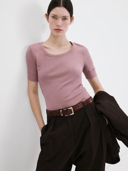Mango Round Neck T-Shirt, Mauve, Mauve