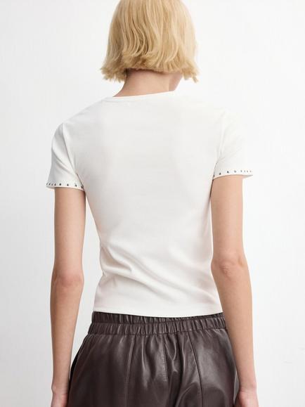Mango Ribbed Stretch Cotton Blend T-Shirt - view 2, White