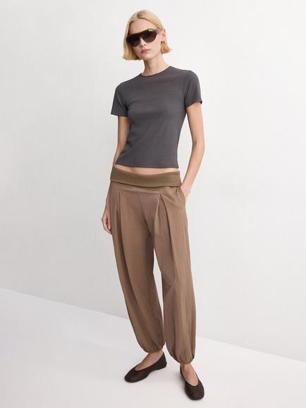 Mango Ribbed Stretch Cotton Blend T-Shirt, Anthracite