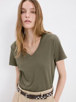 Mango V-Neck Relaxed T-Shirt, Khaki