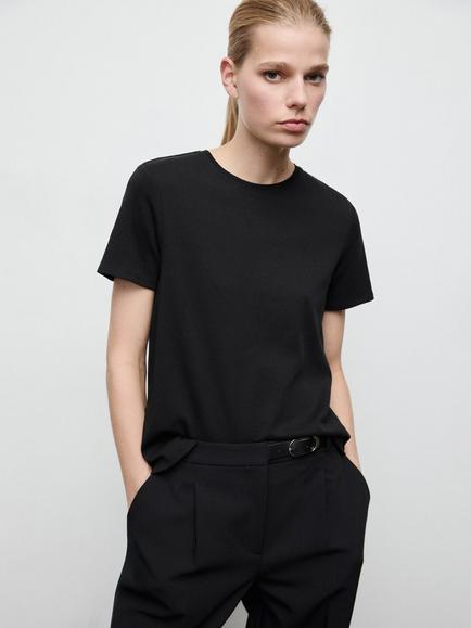 Mango Crew Neck T-Shirt, Black, Black