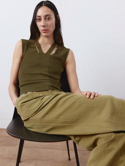 Mango Casandra Cut Out Ribbed Knit Top, Khaki, Khaki