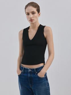 Mango Rayo V-Neck Cropped Top, Black, Black