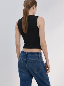 Mango Rayo V-Neck Cropped Top, Black - view 2, Black