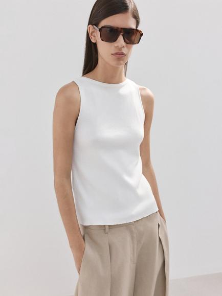 Mango Sleeveless Cotton Blend Shell Top, Raw, Raw