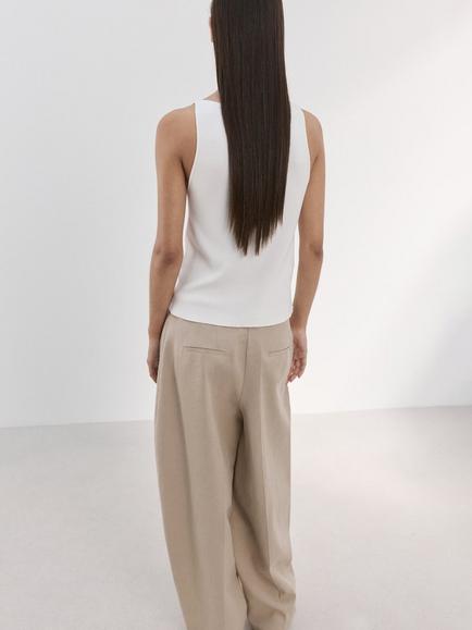 Mango Sleeveless Cotton Blend Shell Top, Raw - view 2, Raw