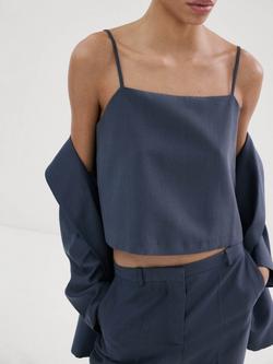 Mango Tailored Cropped Top, Blue, Blue