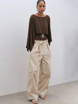 Mango Boat Neck Drape Top, Brown, Brown