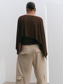 Mango Boat Neck Drape Top, Brown - view 2, Brown