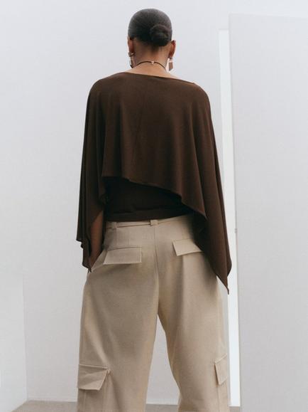 Mango Boat Neck Drape Top, Brown - view 2, Brown