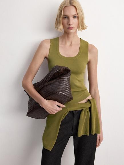 Mango Scoop Neck Vest Top, Green, Green