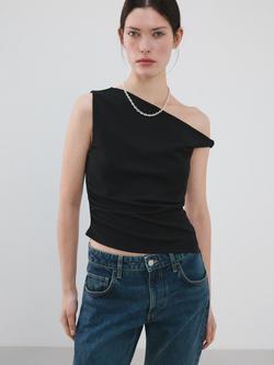 Mango Asymmetric Sleeveless Top, Black, Black