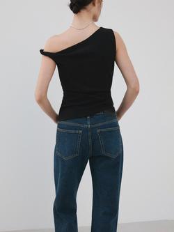 Mango Asymmetric Sleeveless Top, Black - view 2, Black