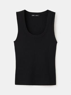 Mango Rib-Knit Scoop Neck Vest, Black, Black