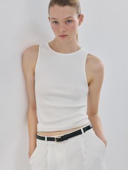 Mango Ribbed Crew Neck Vest, White, White
