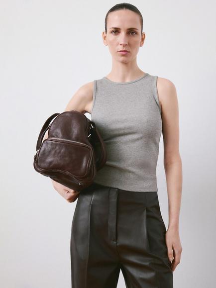 Mango Ribbed Crew Neck Vest, Mid Grey Melange, Mid Grey Melange