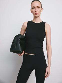 Mango Ribbed Crew Neck Vest, Black, Black