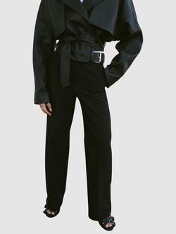 Mango Belt Detail Straight Trousers, Black, Black