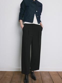 Mango Mid-Rise Tailored Wide Leg Trousers, Black, Black