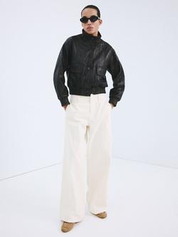 Mango Wide Leg Denim Cotton Trousers, Off White, Off White