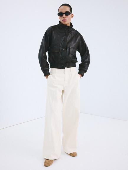 Mango Wide Leg Denim Cotton Trousers, Off White, Off White