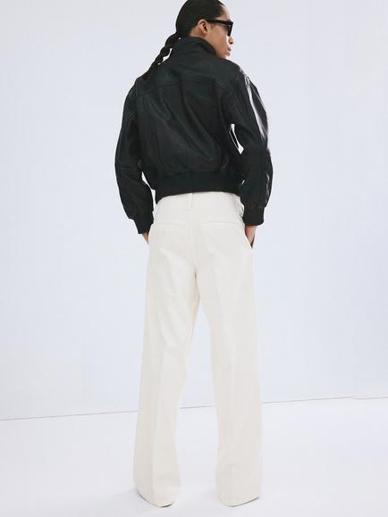 Mango Wide Leg Denim Cotton Trousers, Off White - view 2, Off White