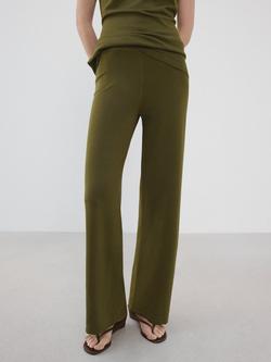 Mango Mid Rise Wide Leg Knit Trousers, Khaki, Khaki