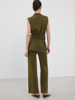 Mango Mid Rise Wide Leg Knit Trousers, Khaki - view 2, Khaki