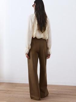 Mango High Waisted Pleated Front Trousers, Khaki - view 2, Khaki