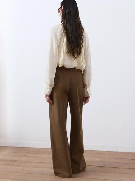Mango High Waisted Pleated Front Trousers, Khaki - view 2, Khaki