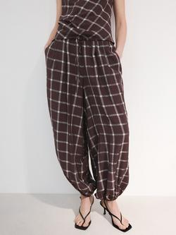 Mango Check Balloon Leg Trousers, Bordeaux, Bordeaux