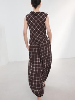 Mango Check Balloon Leg Trousers, Bordeaux - view 2, Bordeaux