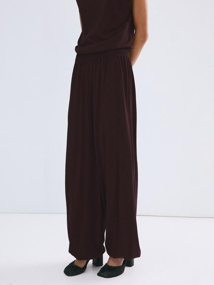 Mango Draped Balloon Wide Leg Trousers, Wine, Wine