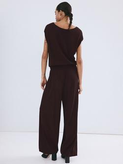 Mango Draped Balloon Wide Leg Trousers, Wine - view 2, Wine