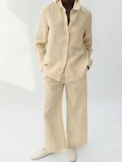 Mango Wide Leg Pure Linen Trousers, Pastel Yellow, Pastel Yellow