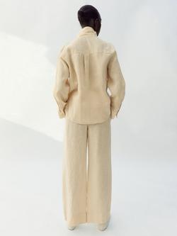 Mango Wide Leg Pure Linen Trousers, Pastel Yellow - view 2, Pastel Yellow