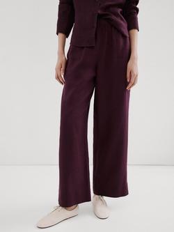 Mango Elastic Waist Wide Leg Linen Trousers, Purple, Purple