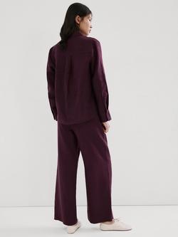 Mango Elastic Waist Wide Leg Linen Trousers, Purple - view 2, Purple