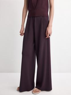 Mango Mid-Rise Wide-Leg Knit Trousers, Bordeaux, Bordeaux
