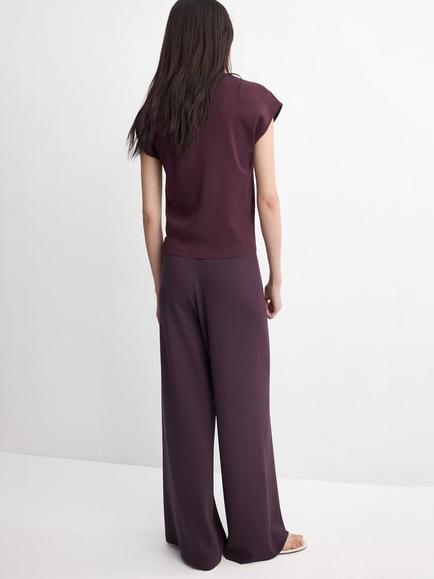 Mango Mid-Rise Wide-Leg Knit Trousers, Bordeaux - view 2, Bordeaux