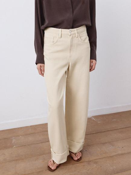 Mango High Rise Barrel Leg Jeans, Vanilla, Vanilla