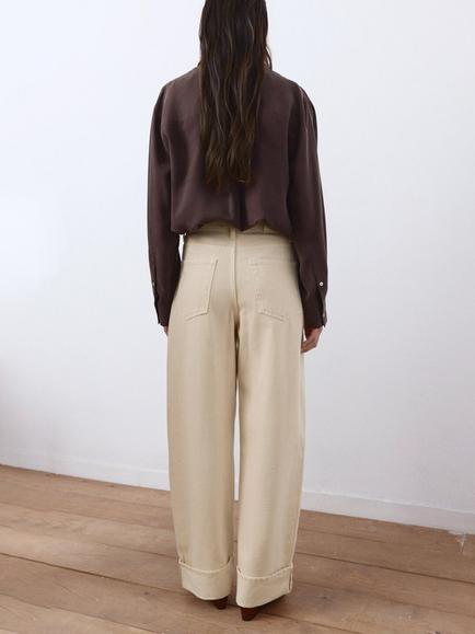 Mango High Rise Barrel Leg Jeans, Vanilla - view 2, Vanilla