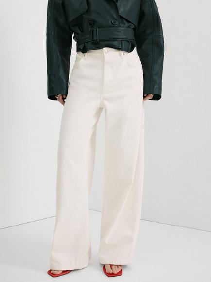 Mango High Rise Balloon Wide Leg Jeans, White, White