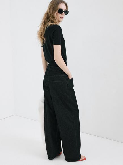 Mango Wide Leg Mid Rise Jeans, Black - view 2, Black