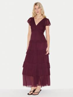 Jigsaw Frill Plisse Maxi Dress, Red, Red