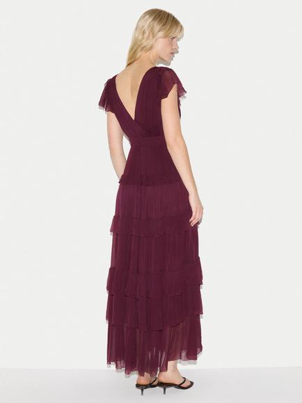 Jigsaw Frill Plisse Maxi Dress, Red - view 2, Red