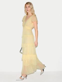 Jigsaw Frill Plisse Maxi Dress, Yellow, Yellow